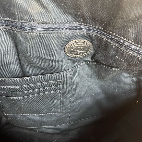 Fossil Sydney leather Navy Blue medium tote with silver tone hardwares - Picture 11 of 12